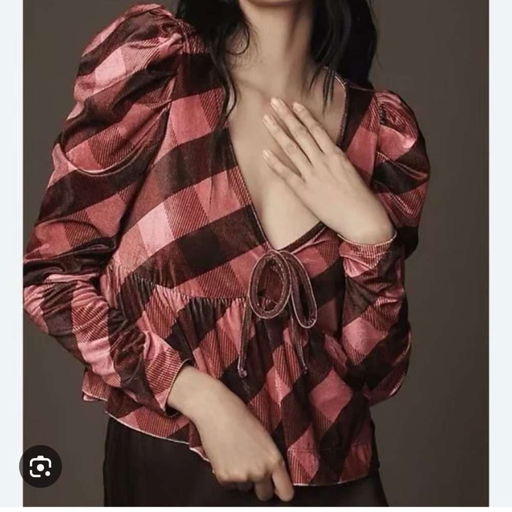 Maeve | Anthro | Plaid Puff Sleeve Top